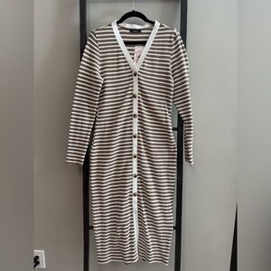 Brown and White Striped button down dress